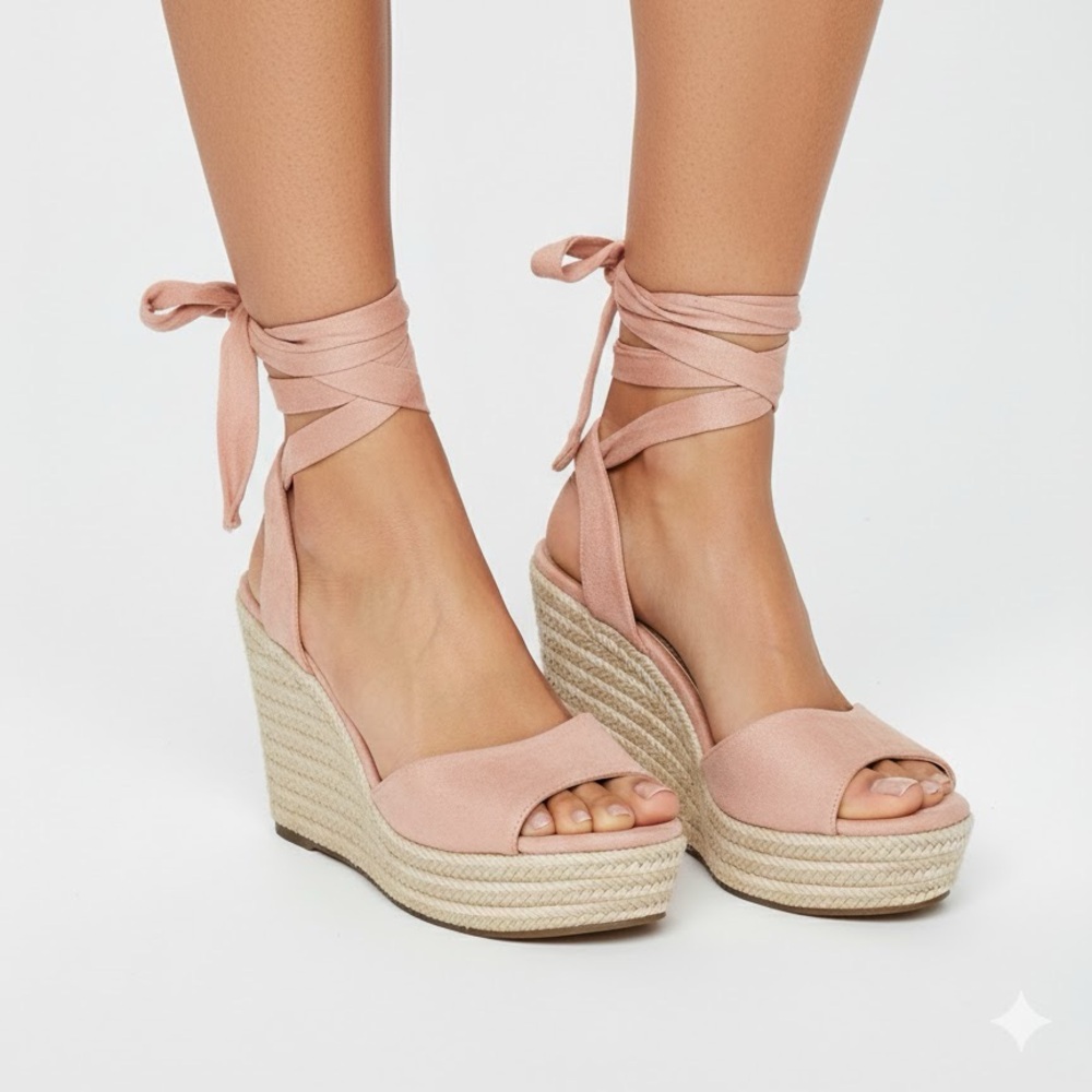 Amazon Blush Ankle-Tie Espadrille Wedge Sandals